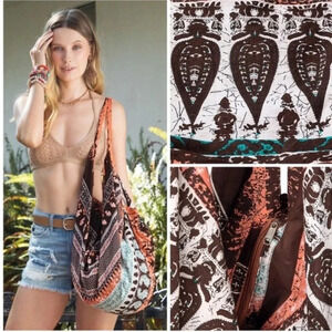 Boho Hippie Shoulder Bag | Ethnic Print Slouchy Hobo Tote Purse